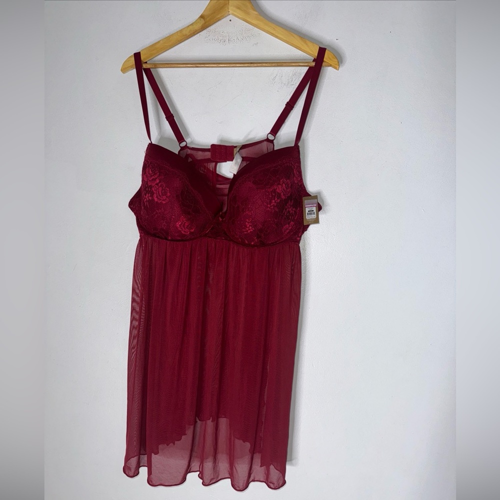 NWT Cosmopolitan Babydoll‎ Red Lace Mesh Nightgown 2 Piece Set Size 3X